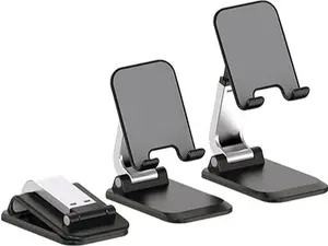 Mobile Phone Stand, Foldable Cell Phone Stand for Desk, Adjustable Phone Holder Stand for Office, Compatible with iPhone, Android, Smartphone Accessories Aluminum