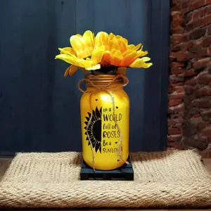 Sunflower Mason Jar Vase Decor - Handcrafted