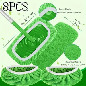 Reusable Mop Pads 8 Pack - 10*4.52 Inch Washable Microfiber Pads for Household Cleaning - Compatible with Sweeper Mop & Wet Mopping Cloths - Pet friendly