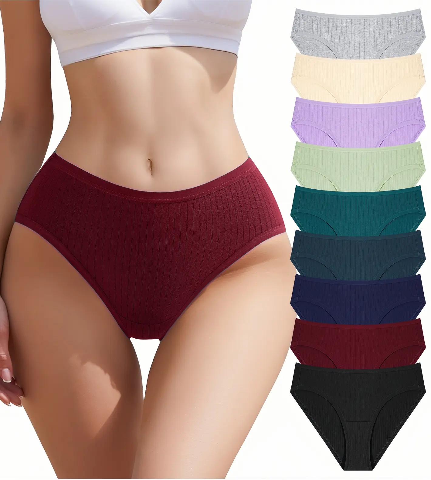 Women's Cotton Spandex Briefs 9-Pack, Comfortable High Waisted Full Coverage Underwear with Tummy Control, Smooth & Breathable for Casual Wear
