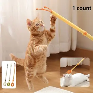 Adjustable Cat Massage Comb with Teaser Wand - Soft & Hard Bristles Pet Grooming Brush - Handheld Itch Scratcher Toy for Indoor Cats Relaxation
