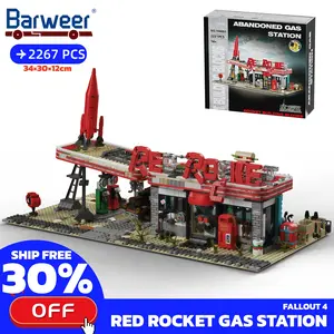 [BARWEER](SHIP FREE)Red Rocket Modular Gas Station with original box 2267PCS 34*30*12cm