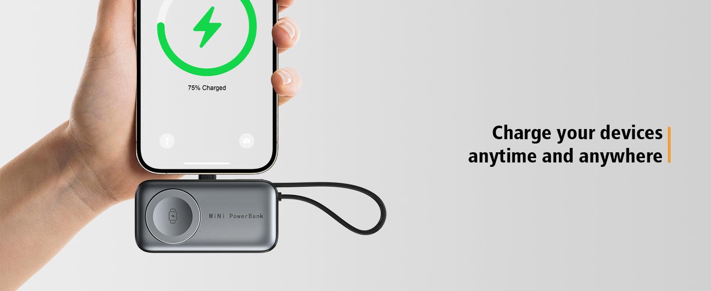 5000mAh Chargeable Portable Power Bank for Smartphones, 10W Fast Charging, Type-C & Multiple Ports, Lightweight Built-In Cable Accessory for Other Mobile Devices