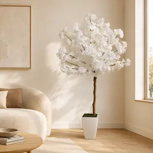 3.4/4/5/6/7FT Artificial White Cherry Blossom Tree with Pot Lifelike Faux Floral Plant for Home Office Wedding Indoor Outdoor Decor
