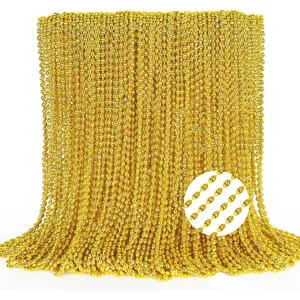 100PCS Mardi Gras Beads, Gold Oval Beaded Necklace Stuff, 32" Mardi Gras Christmas Beaded Necklace Costume Bulk, Festival Parade Throw Accessories for Mardi Gras St Patricks Christmas Celebrations