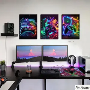 3pcs Gamer Room Decor Canvas Wall Art, Cool Colorful Game Theme Wall Decals, Teen Bedroom Painting, Modern Sport Decoration