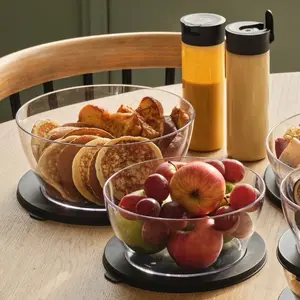 Clearly Elegant 2-Piece Serving Set with Glass Bowls and Black Risers for Pancakes and Fruit