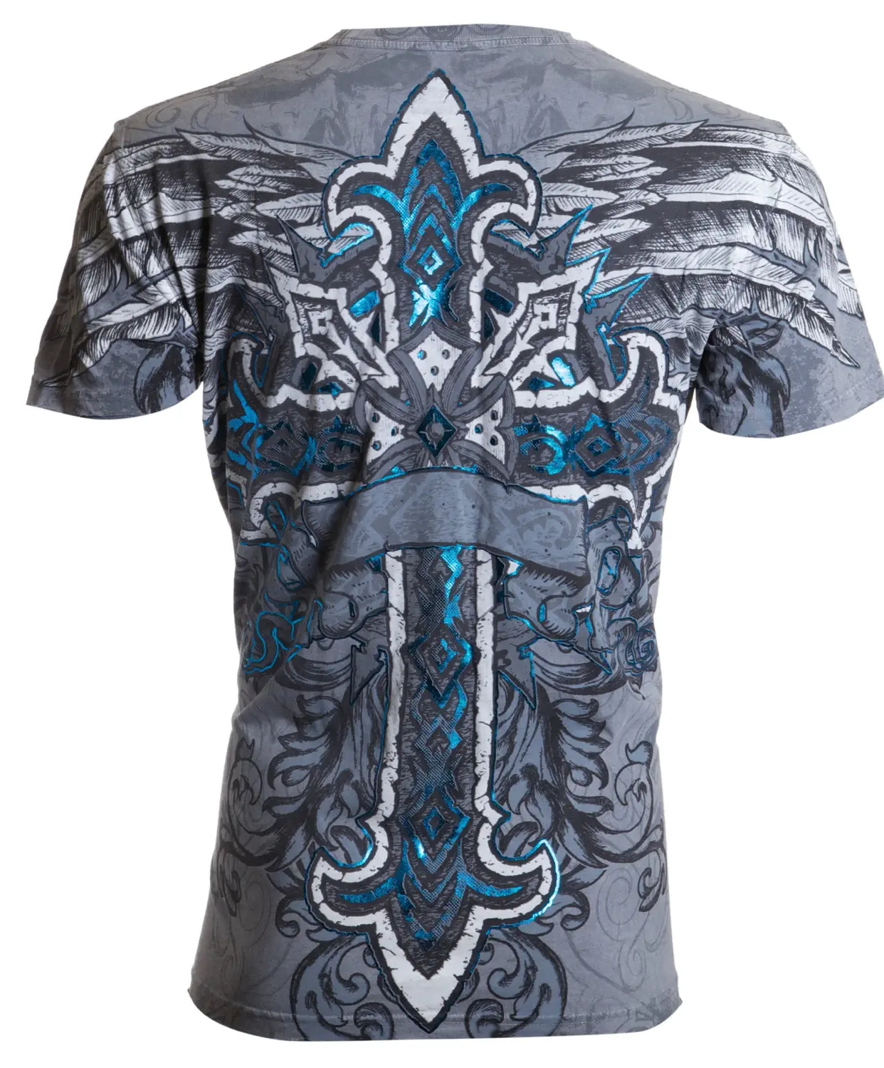 ARCHAIC Men's Silver Red Flag Graphic Crew Neck Tee, 100% Cotton Fitted Shirt with Printed Front & Back Design - Made in USA, Streetwear, Shortsleeve, Round Neck, Casual Fit