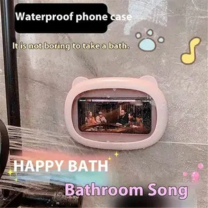 Sticky Wall Mount Bathroom Phone Holder, Waterproof Design, Rotated Phone Case, Easy Installation, High Sensitivity, 1pc