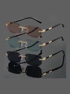 🔥Men's Frameless Sunglasses, Rimless Shades, Business Casual Driving Shades, Sunglasses for Driving, UV Protection, 3 Pairs Set, Super Value Combo, Stylish, Minimalist and Functional