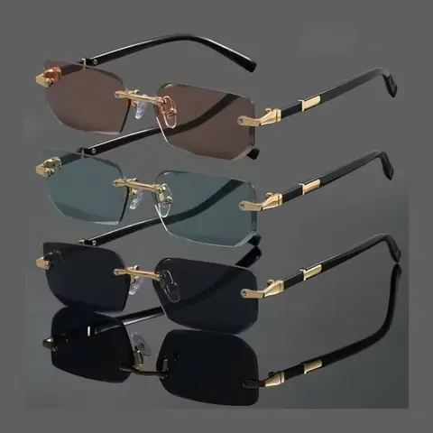 🔥Men's Frameless Sunglasses, Rimless Shades, Business Casual Driving Shades, Sunglasses for Driving, UV Protection, 3 Pairs Set, Super Value Combo, Stylish, Minimalist and Functional, Sun Protective Sunglasses, Modern Sunglasses, Sun Protective Eyewear