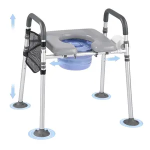 VEVOR Bedside Commode Chair, 500 lbs Capacity, 4 - in - 1 Portable Toilet and Raised Toilet Seat with Padded Seat Armrest, Detachable 5L Bucket, Adjustable Height Width Adult Potty Chair for SeniorsVEVOR Super Brand Day