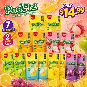 AMOS Peelerz Peelable Fruit Gummy Candy Variety Pack, 14 Bags, 7 Fruit Flavors, 3oz Each, Banana Mango Lychee Green Apple Lemon Pineapple Grape