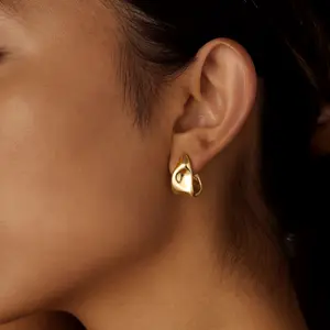 14k Gold Plated/Silver Chunky Molten Hoops | Irregular Liquid Metal Earrings | Trendy Minimalist Jewelry ASCOMY