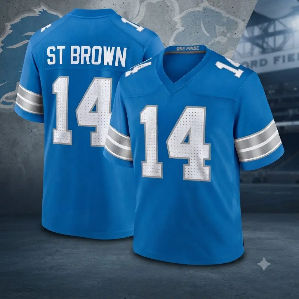 Men's Detroit St. Brown #14 Stitched Football Jerseys - Blue/Black/White Performance Tops for Youth Sports Game Uniforms