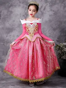 Pink Princess Costume Dress for Girls - Sleeping Beauty Dress with Accessories for Halloween Cosplay Birthday Christmas Carnival Party