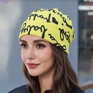 Letter Print Slouchy Beanie, Stretchy Warm Chemo Cap for Autumn & Winter, Lightweight Multi-Purpose Head Wrap, Soft Breathable Neck Gaiter & Head Cover Ideal for Daily Wear, Chemo Patients, Outdoor Activities & Hair Loss Coverage
