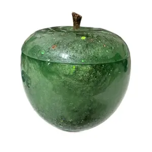 Handmade Resin Green Apple Jar Trinket Storage Container with Unique Design and Sparkling Finish
