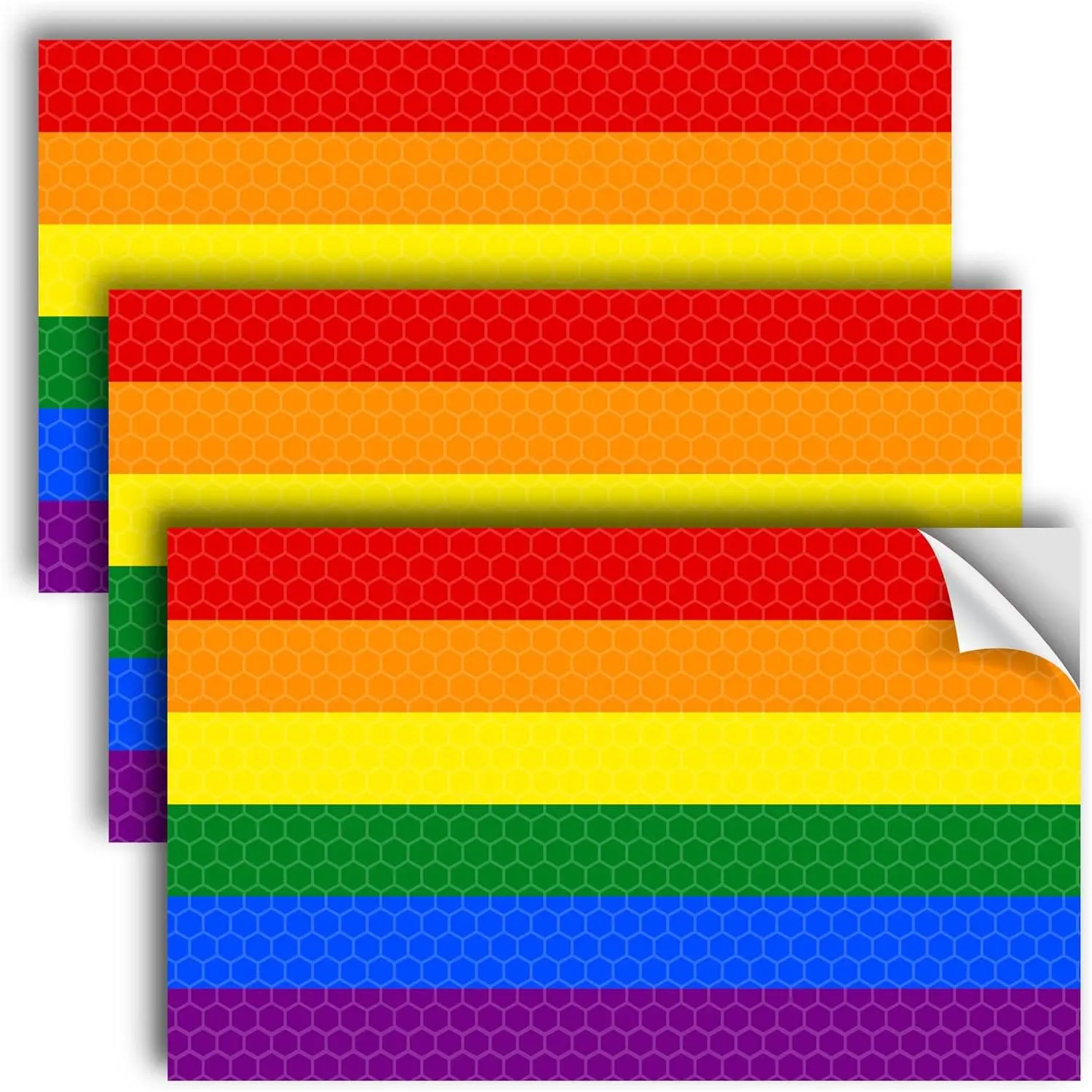 3 count Reflective LGBTQ Pride Rainbow Flag Stickers - 5 x 3 Inches - Support Gay Lesbian LGBT Equality Ally Bumper Sticker Decal