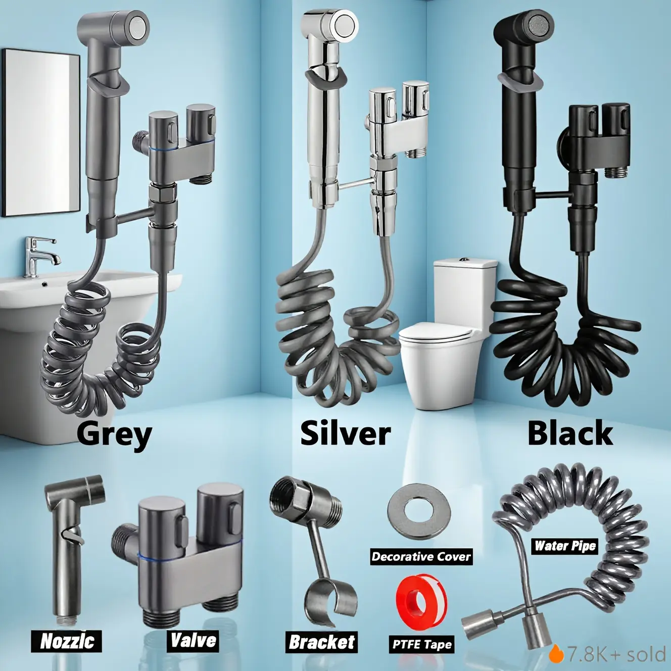 6pcs Wall-Mounted Handheld Bidet Sprayers, Modern Bidet Sprayer, Brass-Core Dual-Control Valve, Rotatable Bracket, Flexible Extension Hose, Ideal for Home Cleaning, Handheld Bidet Sprayer for Toilet