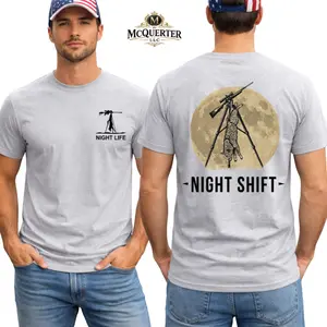 Coyote Hunting Shirt, Night Shift Predator Hunting Graphic Tee, Moonlight Back Print, Thermal Hunter Apparel Gift for Outdoor Hunting Men and Women.