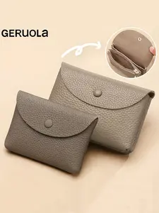 Geruola Genuine Leather Long Wallet, Durable Bifold Wallet, Zipper Bag, Driver License Holder, Earphone Data Cable Storage, Cash Pouch, Makeup Bag, Unisex Design