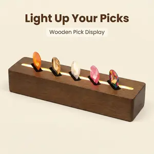 Wooden Guitar Pick Holder with LED Lights — A stylish display stand for storing and showcasing guitar picks, featuring built-in soft LED illumination. Makes a perfect birthday or Christmas gift for men, fathers, or guitar enthusiasts.