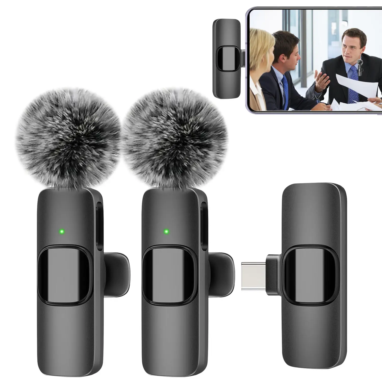 Wireless Lavalier Microphone for iPhone iPad Type-C, Clip On Mic, Lapel Mic, Plug-Play 2.4g, Ultra-Low Delay, Noise Reduction, Ideal for Video Recording, Audio
