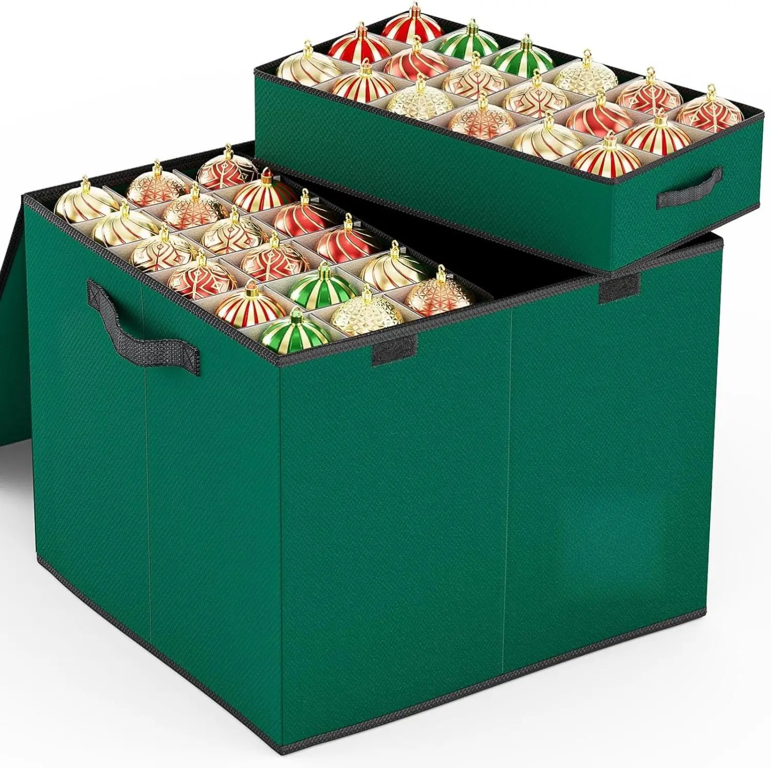 144 Cout-3" inch Ornament Storage Box Large Christmas Holiday Organizer with 8 Adjustable Trays Oxford Fabric & Heavy Cardboard Dividers