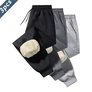 Men's Casual Fleece Pants Three-Piece Set Beige Solid Color 100% Polyester Fiber with Thick Sherpa Lining for Warmth and Comfort Menswear Clothes sweatpants men pants men chinos