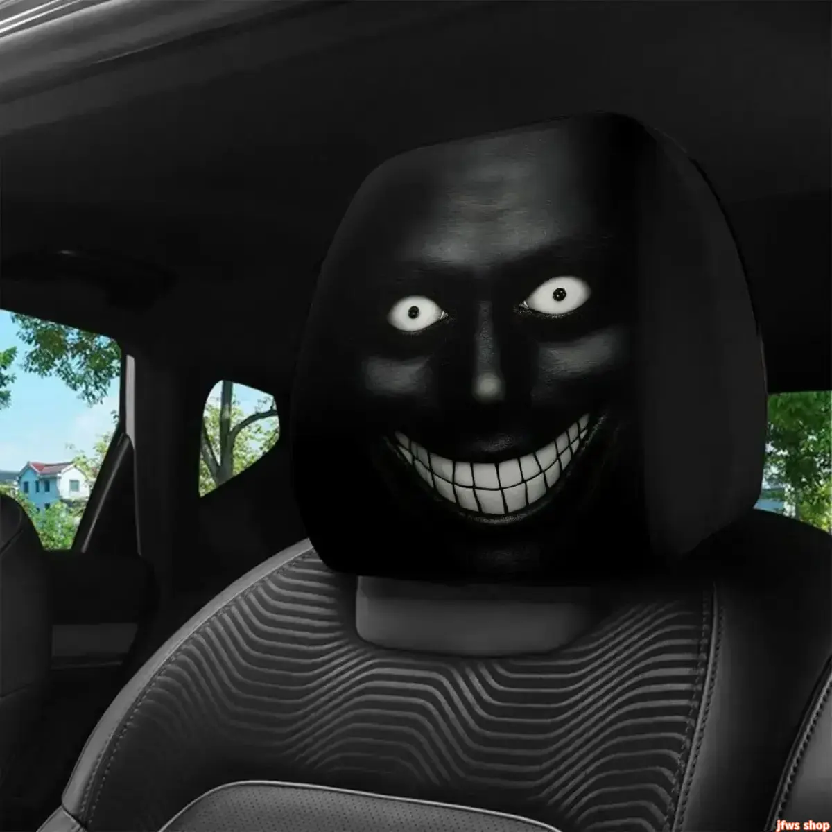 2 Pack New  Dark Style Evil Smile Car Headrest Seat Covers for Men Women with Universal Fit Washable Durable Easy Install for Long Trips Car Interior Decor Light Luxury Cool US Design