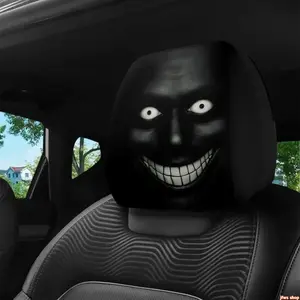 Dark Style Evil Smile Car Headrest Seat Covers 2-Pack, Universal Fit, Washable, Durable, Easy to Install, Ideal for Long Trips, Car Decor & Automotive Accessories