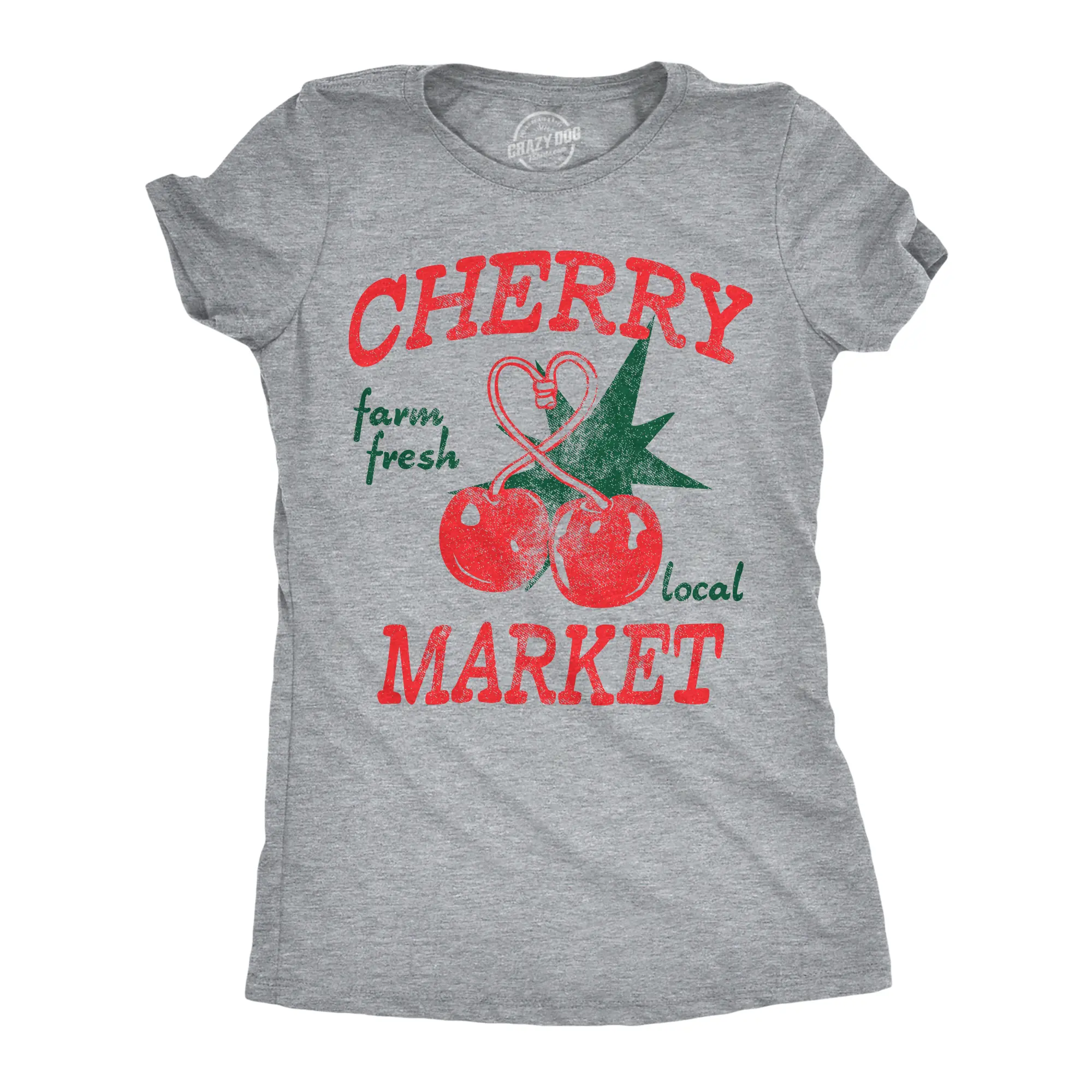 Womens Funny T Shirts Cherry Market Sarcastic Graphic Novelty Tee For Ladies Funny Womens T Shirts Cute Vintage Fashion Casual Ladies T-Shirt Gift Funny Food Top Women's Novelty Tees Light Grey
