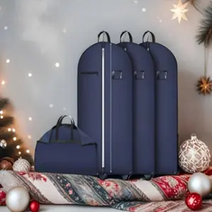 3pcs Travel Garment Bags For Hanging Clothes, Suit Bags For Closet Storage, Foldable With Pocket And Clear Window, Garment Covers With Zipper For Coats, Jackets, Shirts, Long Dresses