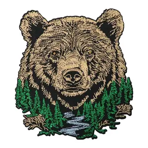 Mountain Forest Bear Embroidered Patch, Back Adhesive Iron-On, Suitable for Clothes Jackets Hats Accessories, 1 Piece