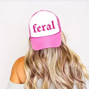 Feral, Sassy, Funny, Bright Pink Snapback Trucker Hat, Sassy Graphic Otto Hats