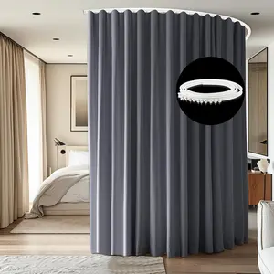 Room Divider Ceiling Mounted Curtains Track Sets Extra Wide Blackout Curtain Flexible Tracks for Bedroom Privacy Partition Separator, 1 Panel Grey Drape and White Rail