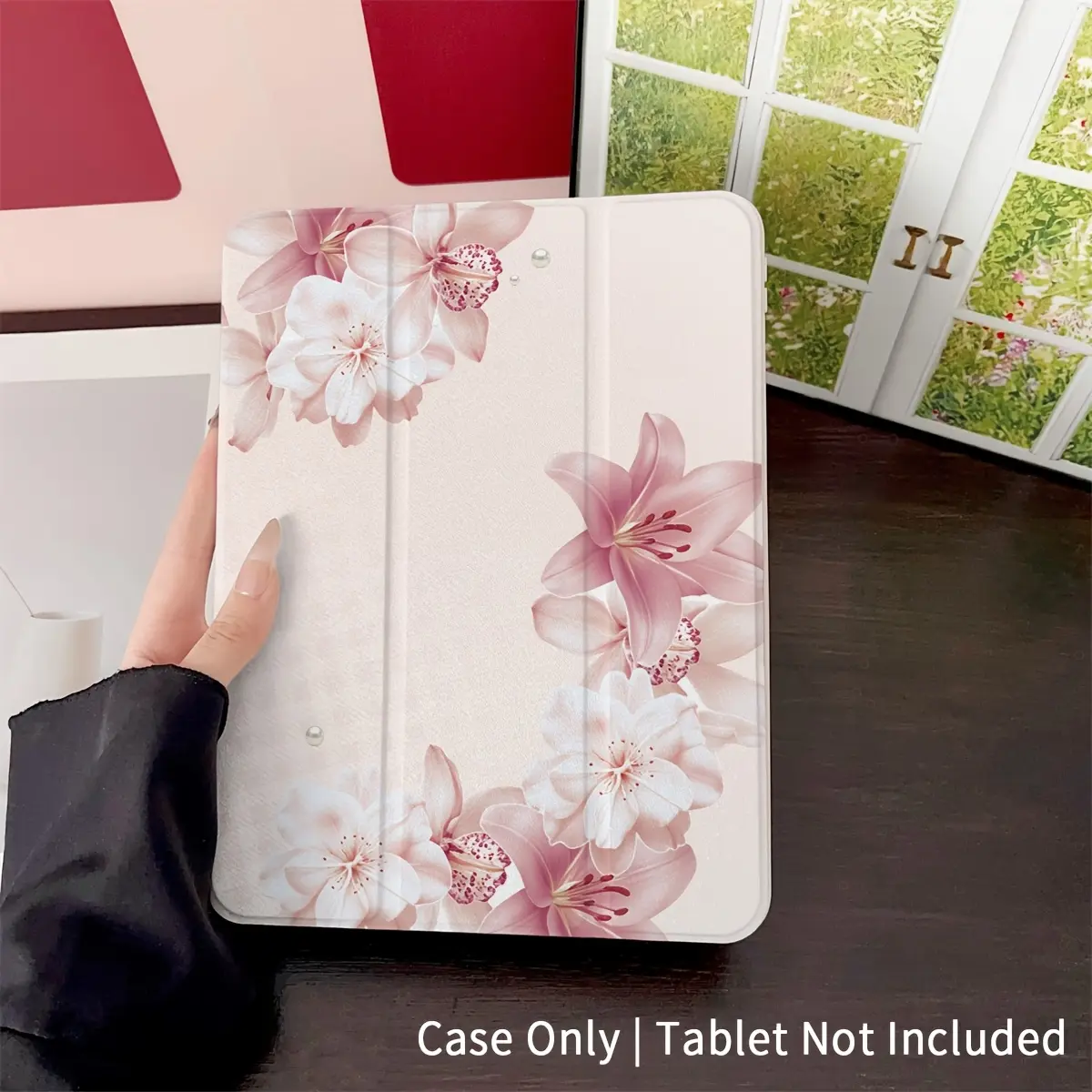Vintage floral double-sided lily pattern iPad protective case, suitable for iPad Air, Mini, iPad Pro 10th, 11th, 12th generation, with pen slot and sleep/wake function.Computer accessory protective cover, furniture and office supplies