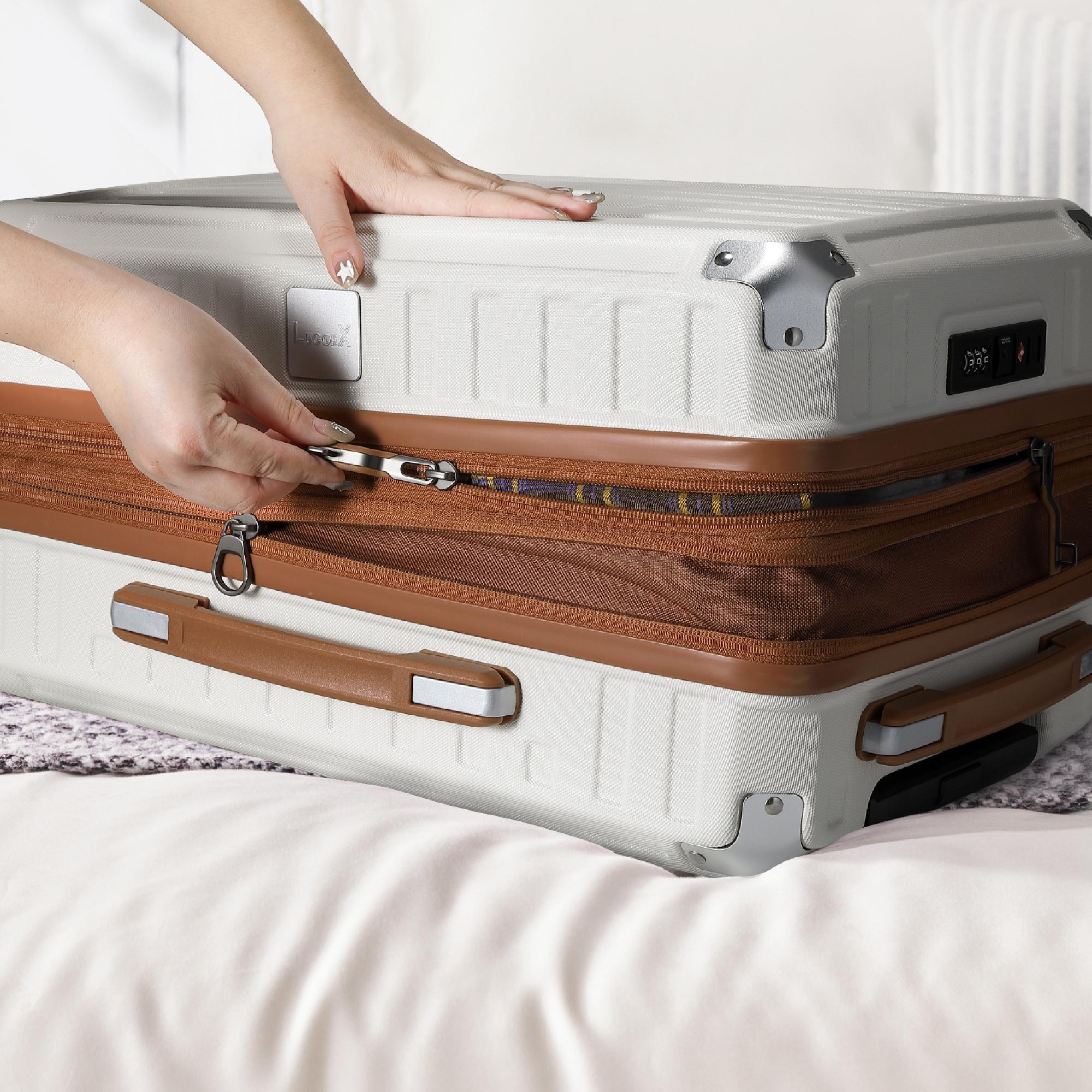 LUGGEX 20 Inch Carry On Luggage Airline Approved, PC Expandable Hard Shell Suitcases with Spinner Wheels, White Brown LUGGEX 20 Inch Carry On Luggage Airline Approved, PC Expandable Hard Shell Suitcases with Spinner Wheels, White Brown