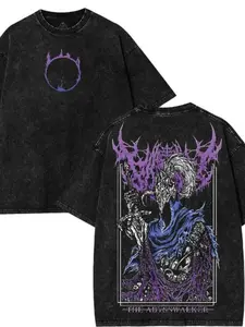 valentine shirts Men's Gothic Fantasy T-Shirt - Extra Large Black T-Shirt with Goat Horned Skull, Purple and Blue Pattern - Heavy Metal Inspired Casual Shirt for Concerts, Cosplay, Casual Wear - THE ABYSSWALKER Text - All Seasons