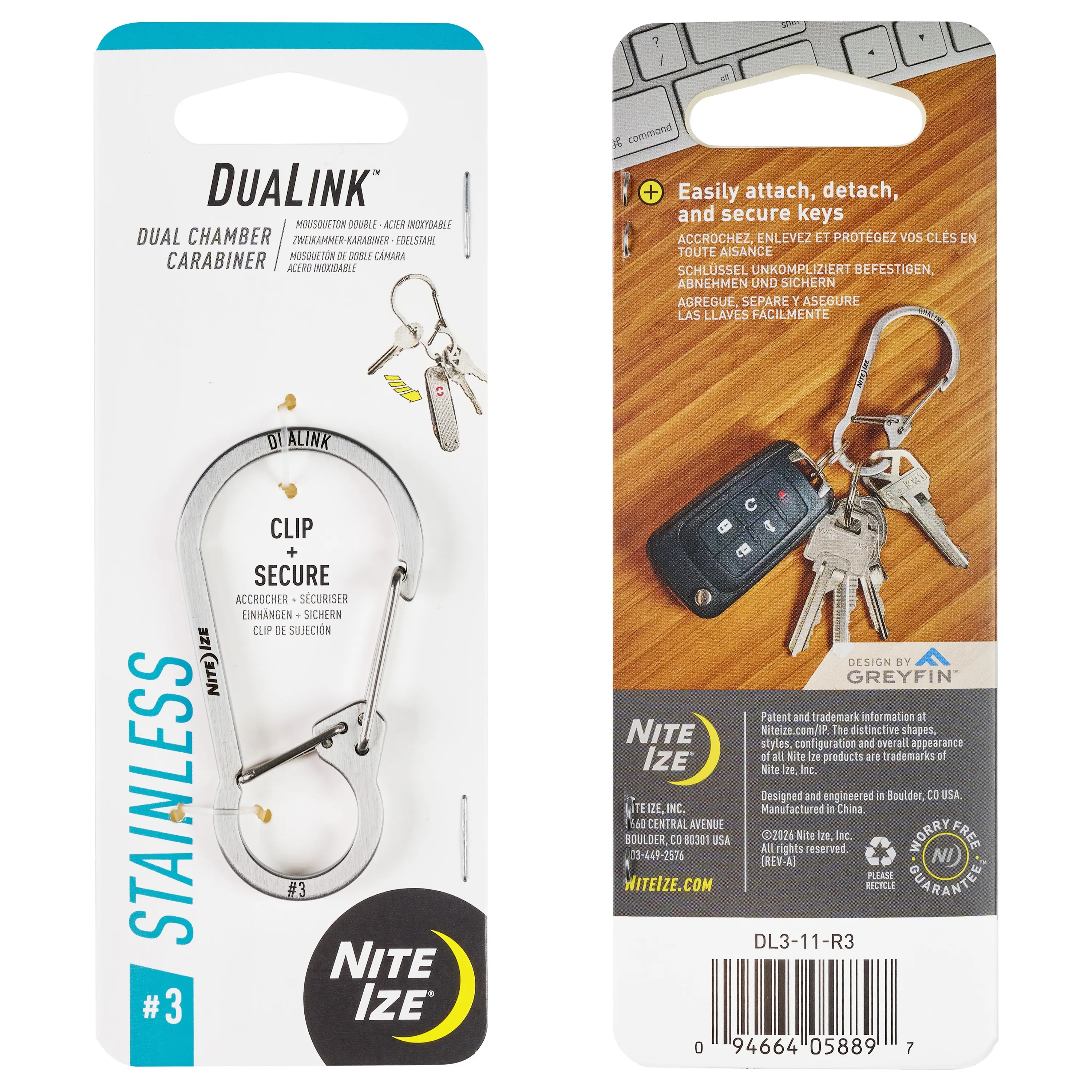 DuaLink™ #3 Dual Chamber Carabiner, Unisex Functional Keychain Accessory, Easily Attach to Bags & Keys