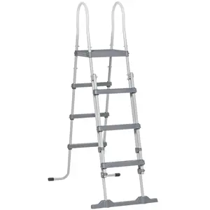 Outsunny 70" Above Ground Swimming Pool Ladder, A-Frame Deck Ladder with Top Platform, Non-slip Steps & Rounded Handrails for 48" Pool Wall Height, Gray