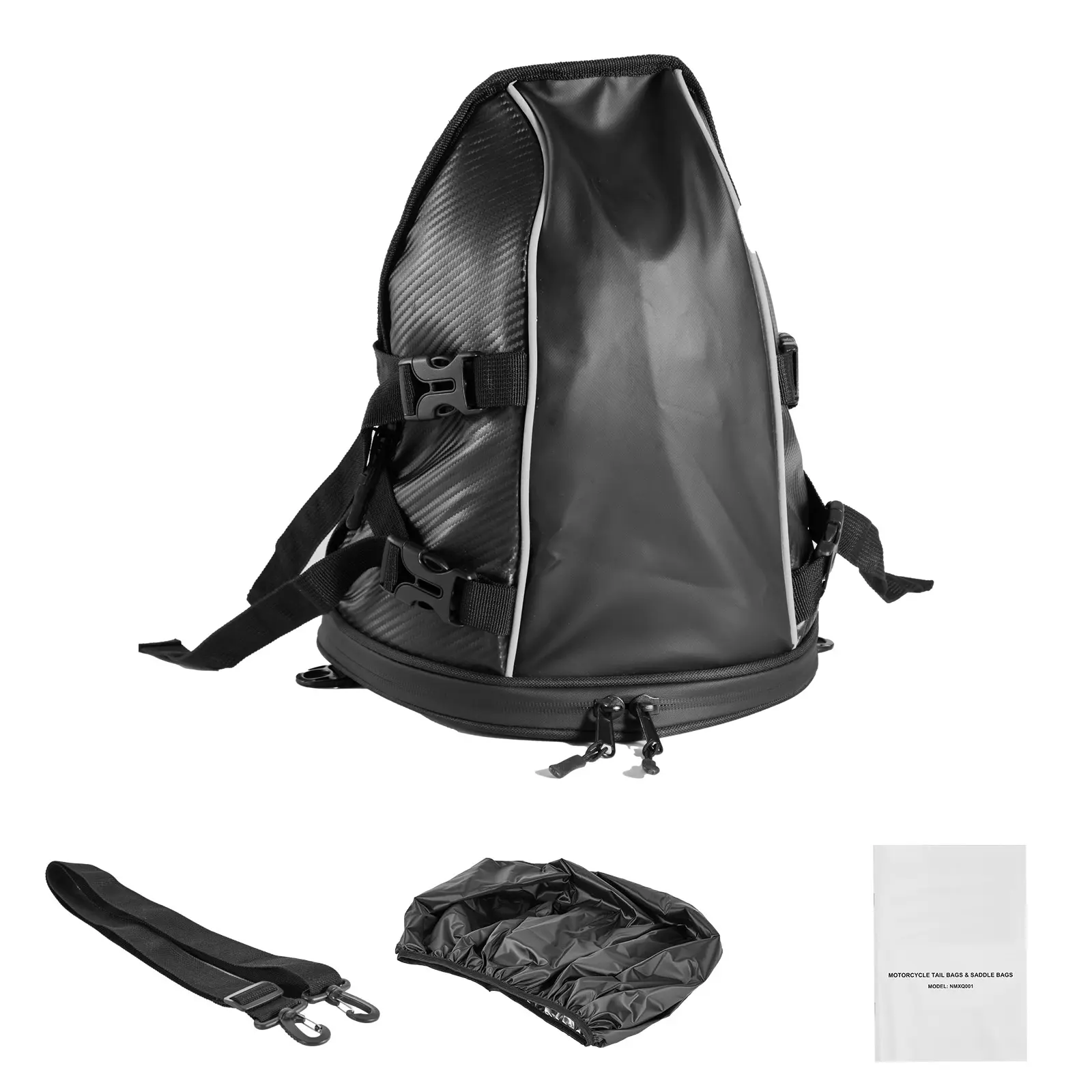 Unisex 10L Compact Motorcycle Tail Bag with Pocket - Waterproof, Rain Cover Included, Rear Seat/Trunk Rack Compatible, Shoulder Strap, Black Sports Outdoor Motorbike Luggage for Daily Commute, Outdoor Riding, Motorcycle Enthusiasts