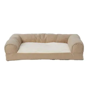 Tan Basket Weave Orthopedic Couch Dog Bed 30"L x 38"W x 4"H