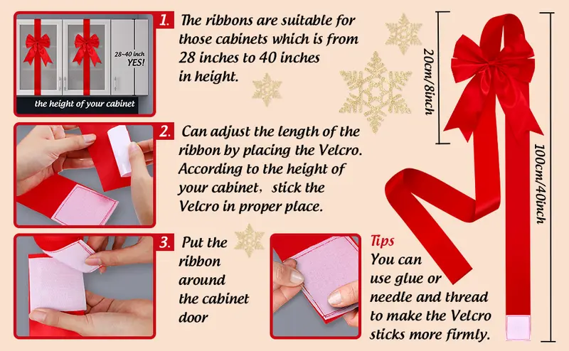 Product Introduction of Red Christmas Cabinet Ribbons Bows Large Red Bow Christmas Door Kitchen Cabinet Ribbon Bows Locker for Xmas Holidays Party Decorations Supplies 5