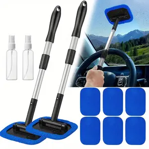 2/1 Set Windshield Cleaner Tool,Microfiber Car Window Cleaner with Reusable and Washable Microfiber Pads and Extendable Handle Auto Inside Glass Wiper Kit,Halloween Christmas Gifts,Hand Tools Kits