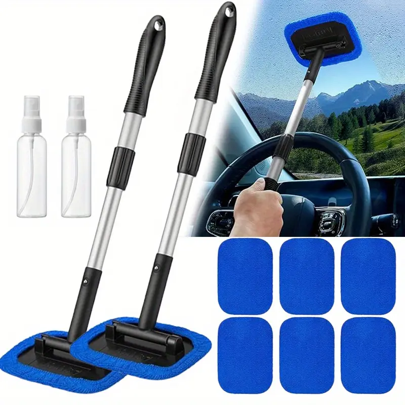 2/1 Set Windshield Cleaner Tool,Microfiber Car Window Cleaner with Reusable and Washable Microfiber Pads and Extendable Handle Auto Inside Glass Wiper Kit,Halloween Christmas Gifts,Hand Tools Kits
