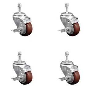 Service Caster SCC-SSTS20S314-PPUB-MRN-TLB-381615-4 Stainless Steel Polyurethane Swivel Threaded Stem Caster with 3 x 1.25 in. Maroon Wheels & 0.38 in. Stems - Set of 4