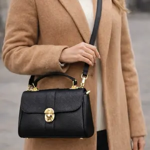 Italian Elegance Leather & Suede Top Handle Bag for Women | Luxury Structured Handbag