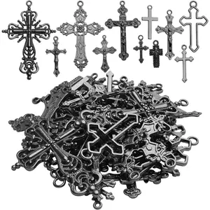100g Rosary Cross Charms Alloy Rosary Center Charm Jewelry Charms Crucifix Cross Pendants for Necklace Earring DIY Jewelry Making Crafts Supplies